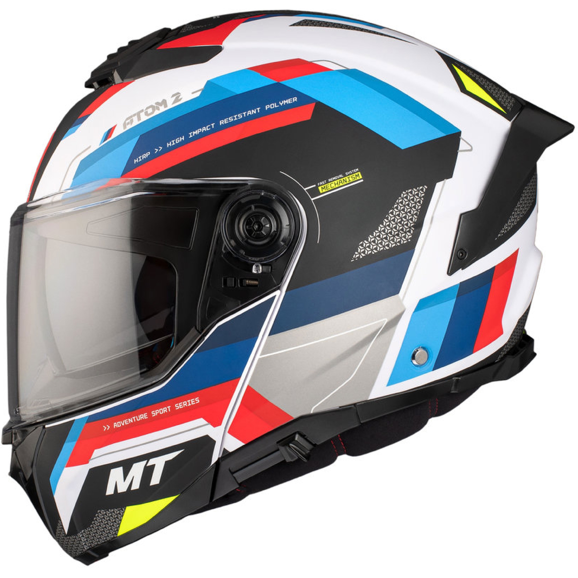 Vyklápěcí helma na motorku MT ATOM 2 SV BAST A0 perleťová černo-modro-červeno-bílá Velikost: XS