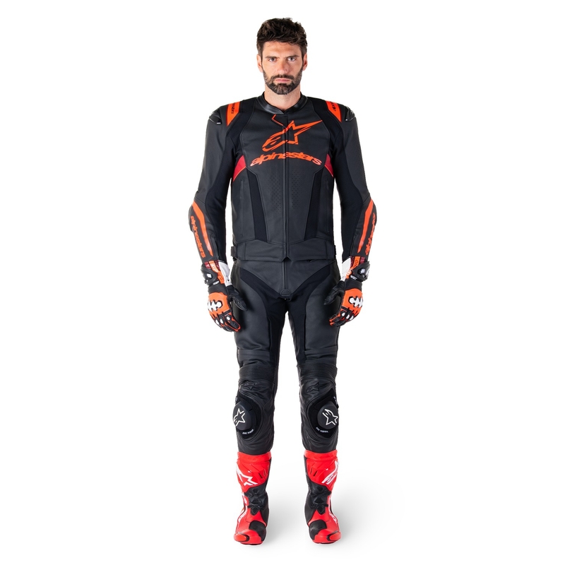 Kožená bunda na motorku Alpinestars Missile 3 Ignition černo-fluo červeno-tmavě červená
