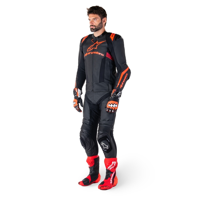 Kožená bunda na motorku Alpinestars Missile 3 Ignition černo-fluo červeno-tmavě červená