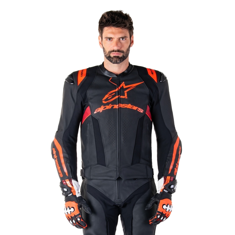 Kožená bunda na motorku Alpinestars Missile 3 Ignition černo-fluo červeno-tmavě červená