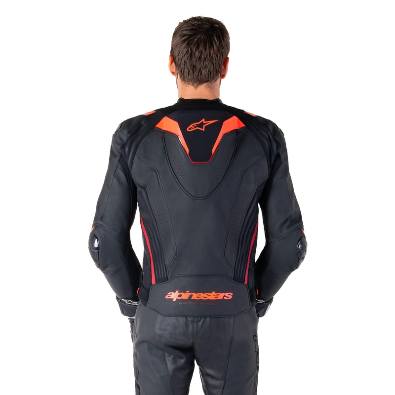 Kožená bunda na motorku Alpinestars Missile 3 Ignition černo-fluo červeno-tmavě červená
