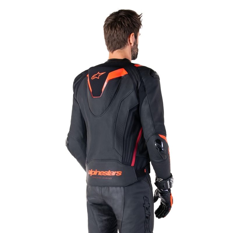 Kožená bunda na motorku Alpinestars Missile 3 Ignition černo-fluo červeno-tmavě červená