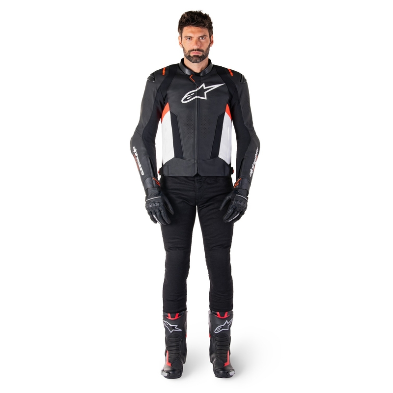 Kožená bunda na motorku Alpinestars Missile 3 černo-bílo-fluo červená