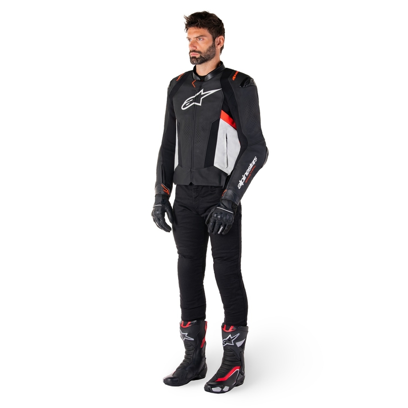 Kožená bunda na motorku Alpinestars Missile 3 černo-bílo-fluo červená