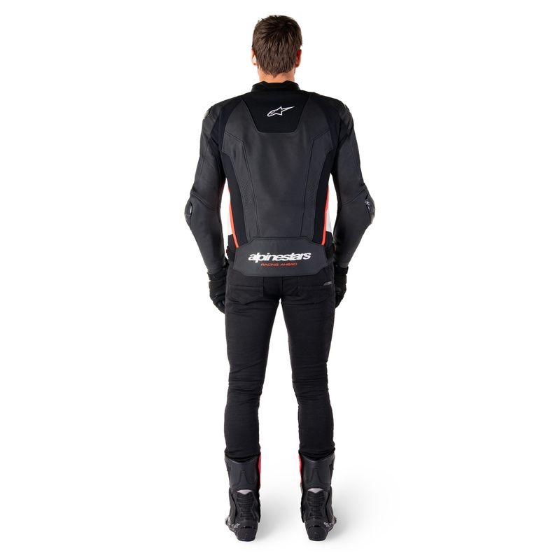 Kožená bunda na motorku Alpinestars Missile 3 černo-bílo-fluo červená
