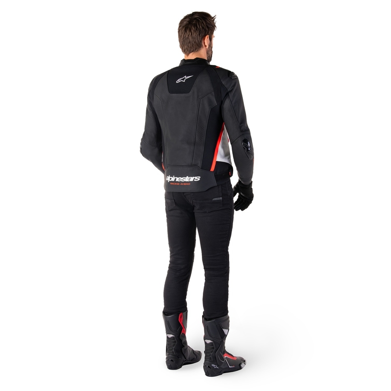 Kožená bunda na motorku Alpinestars Missile 3 černo-bílo-fluo červená