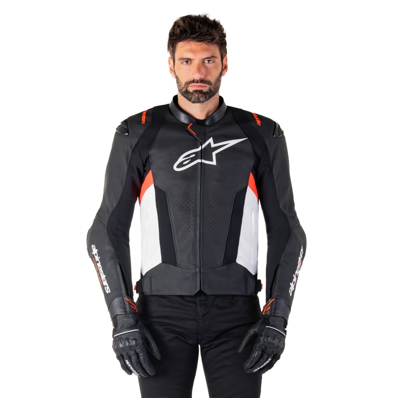 Kožená bunda na motorku Alpinestars Missile 3 černo-bílo-fluo červená