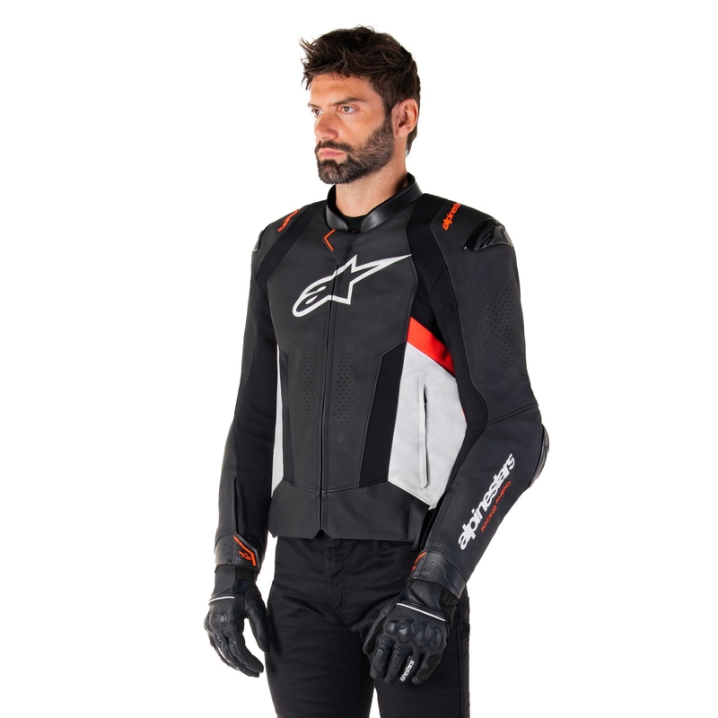 Kožená bunda na motorku Alpinestars Missile 3 černo-bílo-fluo červená