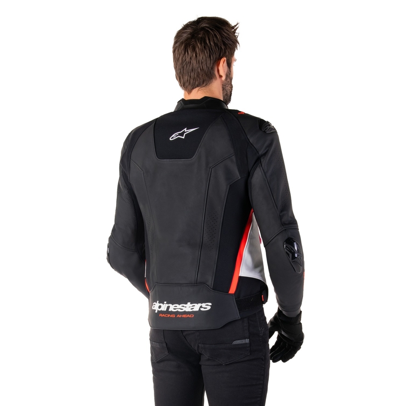 Kožená bunda na motorku Alpinestars Missile 3 černo-bílo-fluo červená
