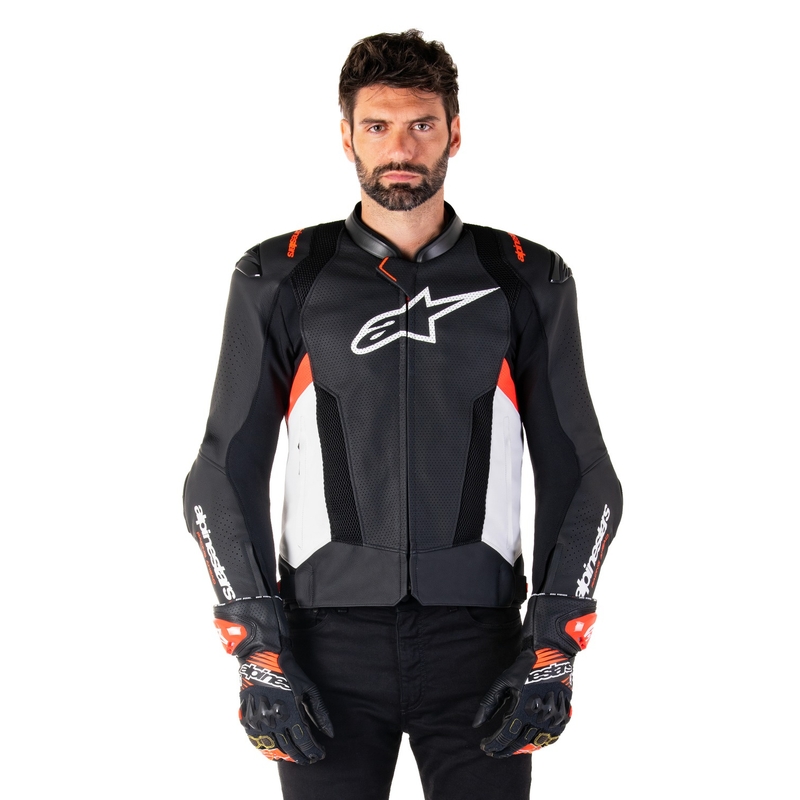 Kožená bunda na motorku Alpinestars Missile 3 Airflow černo-bílo-fluo červená