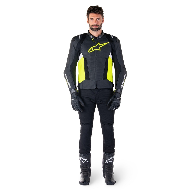 Kožená bunda na motorku Alpinestars Missile 3 Airflow černo-fluo žluto-bílá