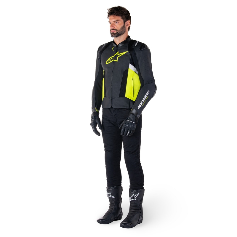 Kožená bunda na motorku Alpinestars Missile 3 Airflow černo-fluo žluto-bílá