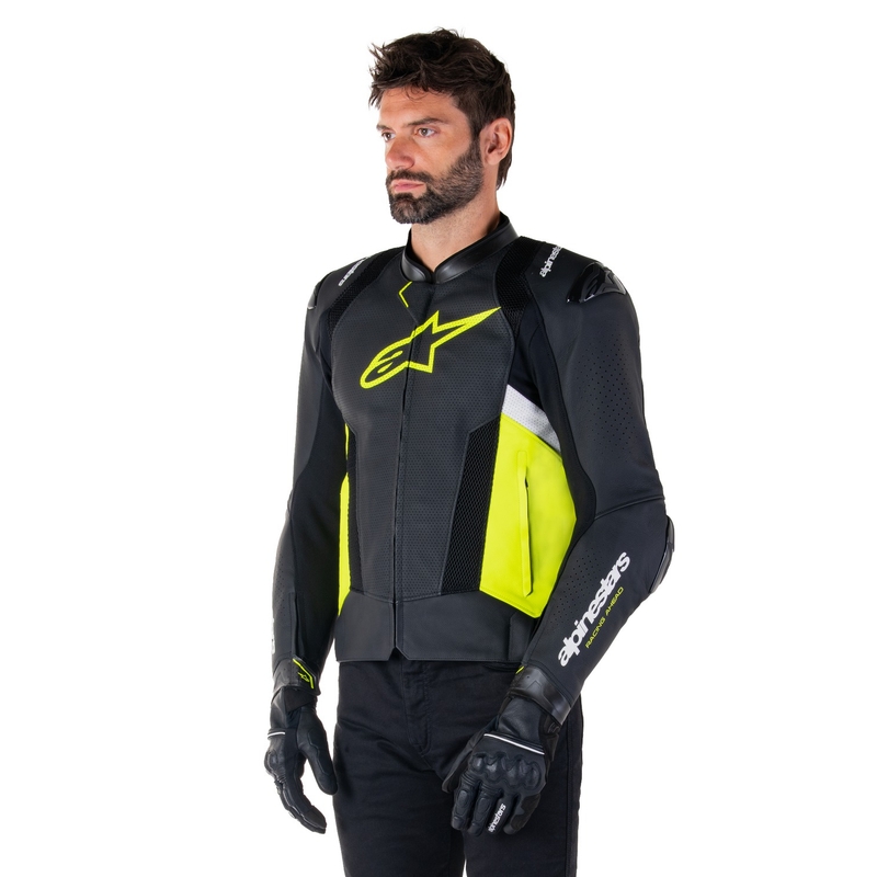 Kožená bunda na motorku Alpinestars Missile 3 Airflow černo-fluo žluto-bílá