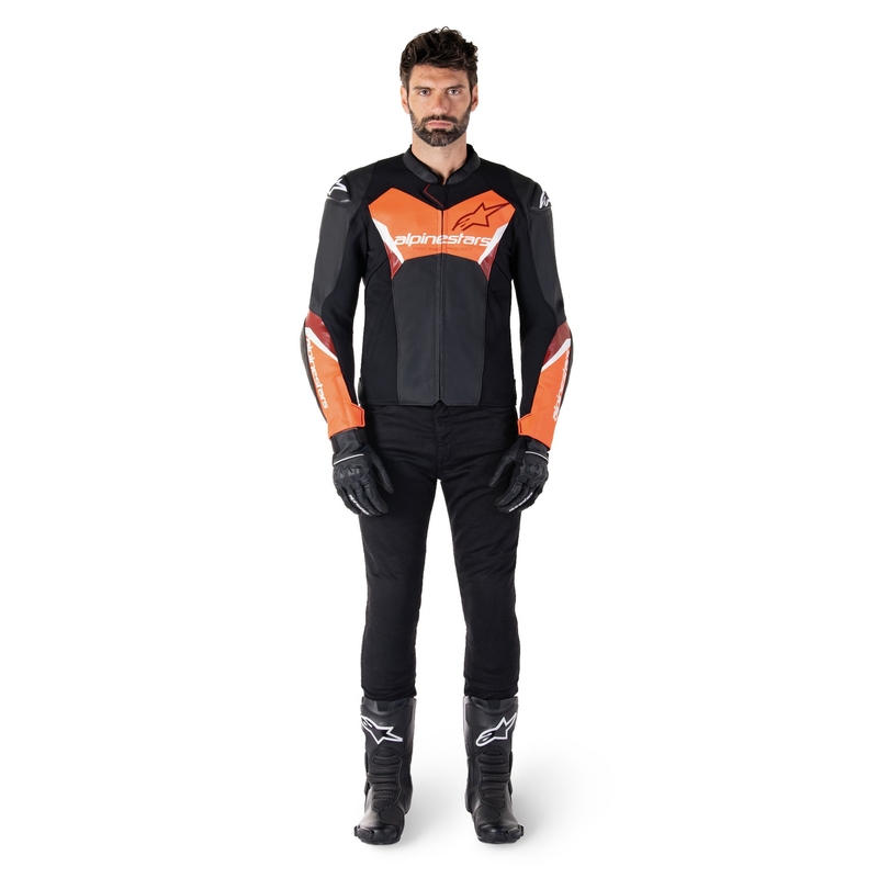 Kožená bunda na motorku Alpinestars Faster 3 černo-fluo červená