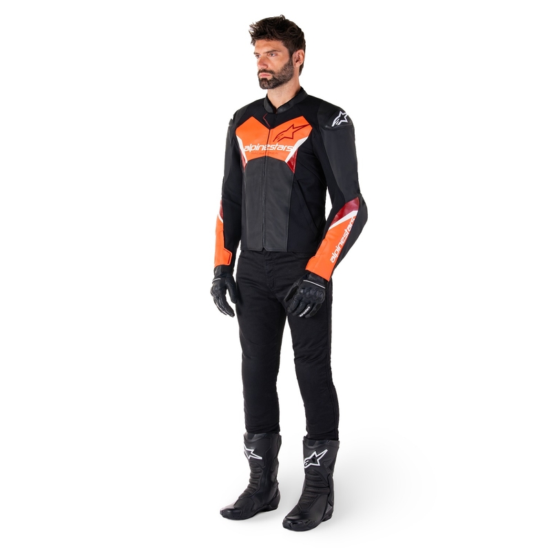 Kožená bunda na motorku Alpinestars Faster 3 černo-fluo červená