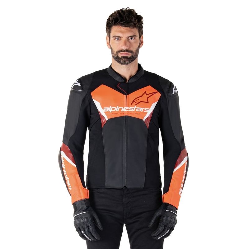 Kožená bunda na motorku Alpinestars Faster 3 černo-fluo červená