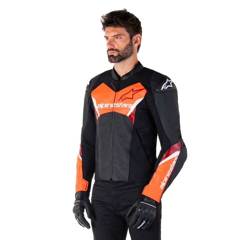 Kožená bunda na motorku Alpinestars Faster 3 černo-fluo červená