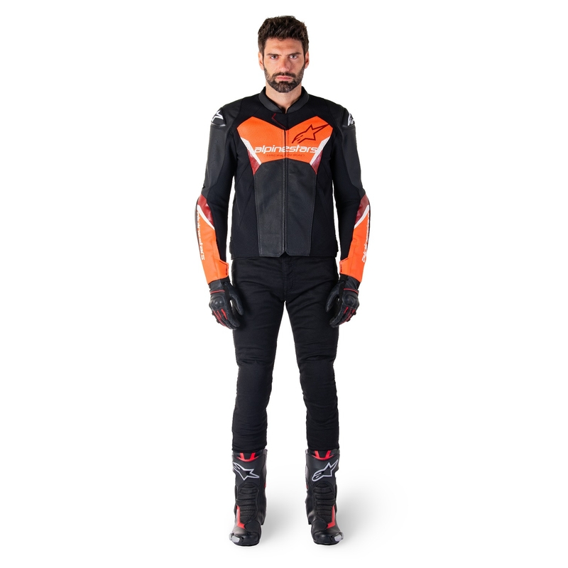 Kožená bunda na motorku Alpinestars Faster 3 Airflow černo-fluo červená