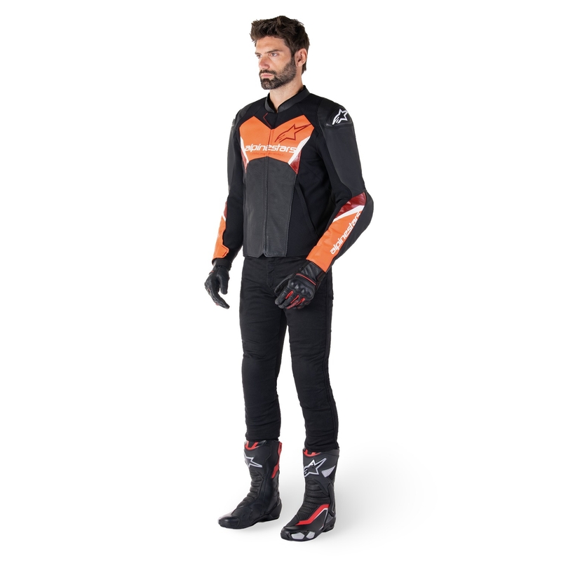 Kožená bunda na motorku Alpinestars Faster 3 Airflow černo-fluo červená