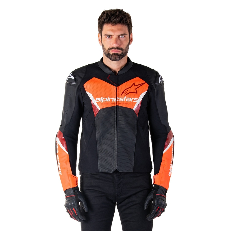 Kožená bunda na motorku Alpinestars Faster 3 Airflow černo-fluo červená