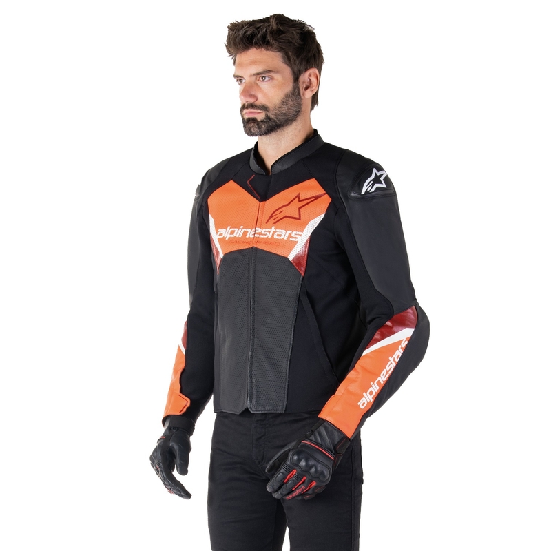 Kožená bunda na motorku Alpinestars Faster 3 Airflow černo-fluo červená