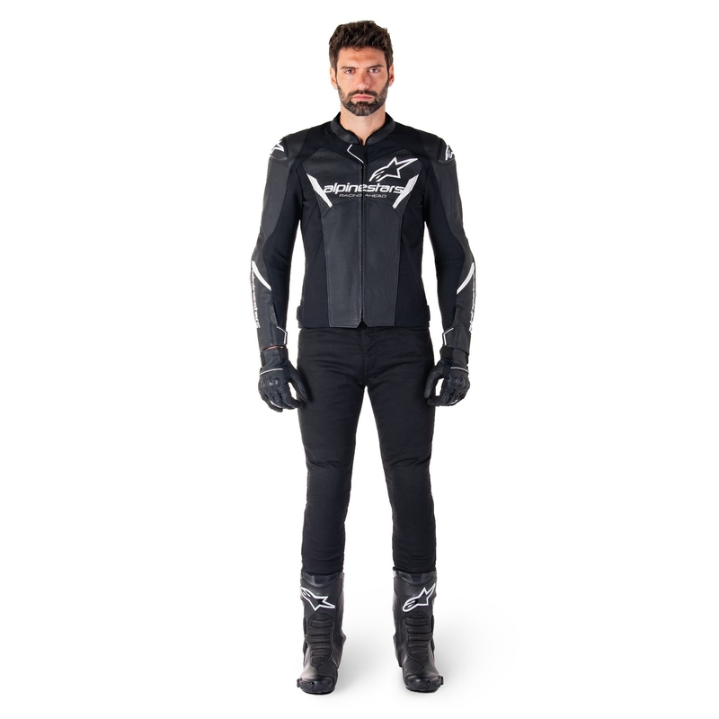 Kožená bunda na motorku Alpinestars Faster 3 Airflow černo-bílá
