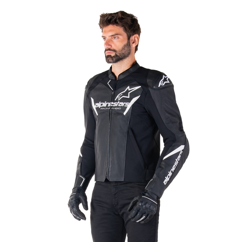 Kožená bunda na motorku Alpinestars Faster 3 Airflow černo-bílá