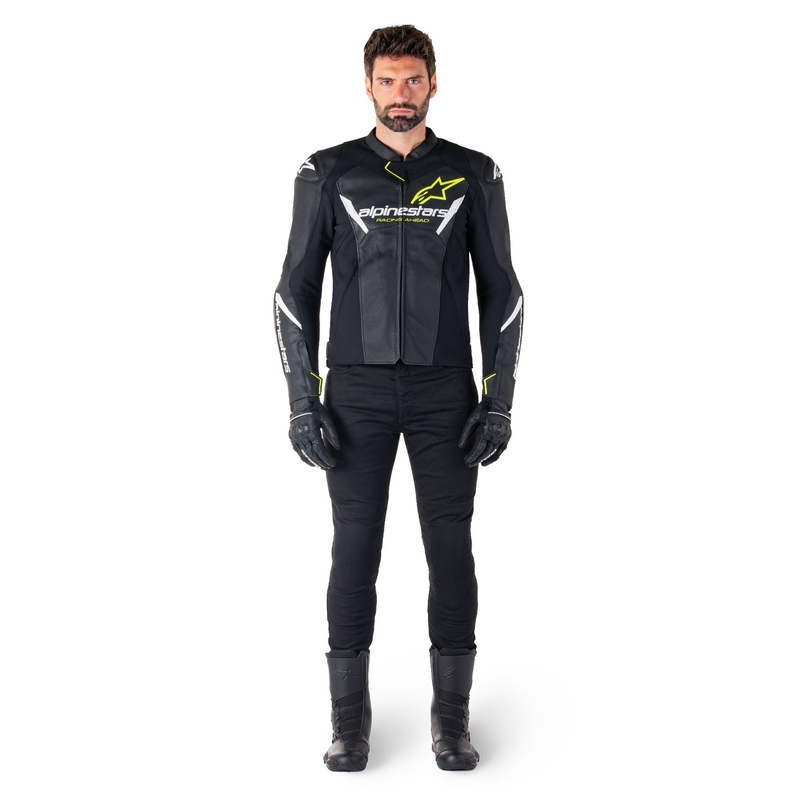 Kožená bunda na motorku Alpinestars Faster 3 Airflow černo-bílo-fluo žlutá