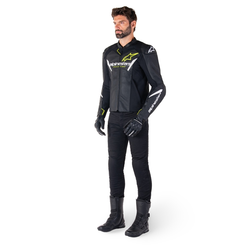 Kožená bunda na motorku Alpinestars Faster 3 Airflow černo-bílo-fluo žlutá