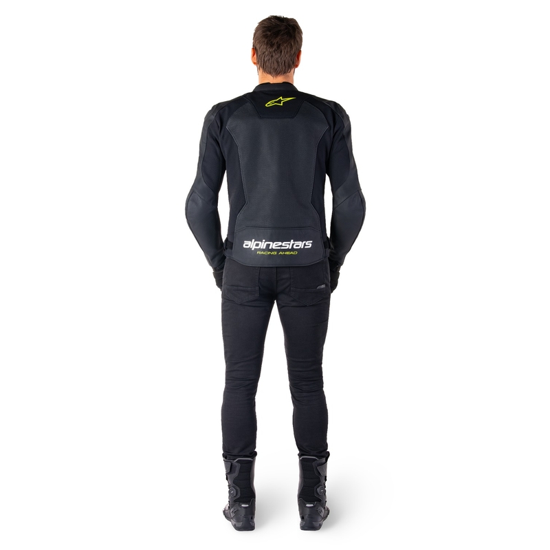 Kožená bunda na motorku Alpinestars Faster 3 Airflow černo-bílo-fluo žlutá