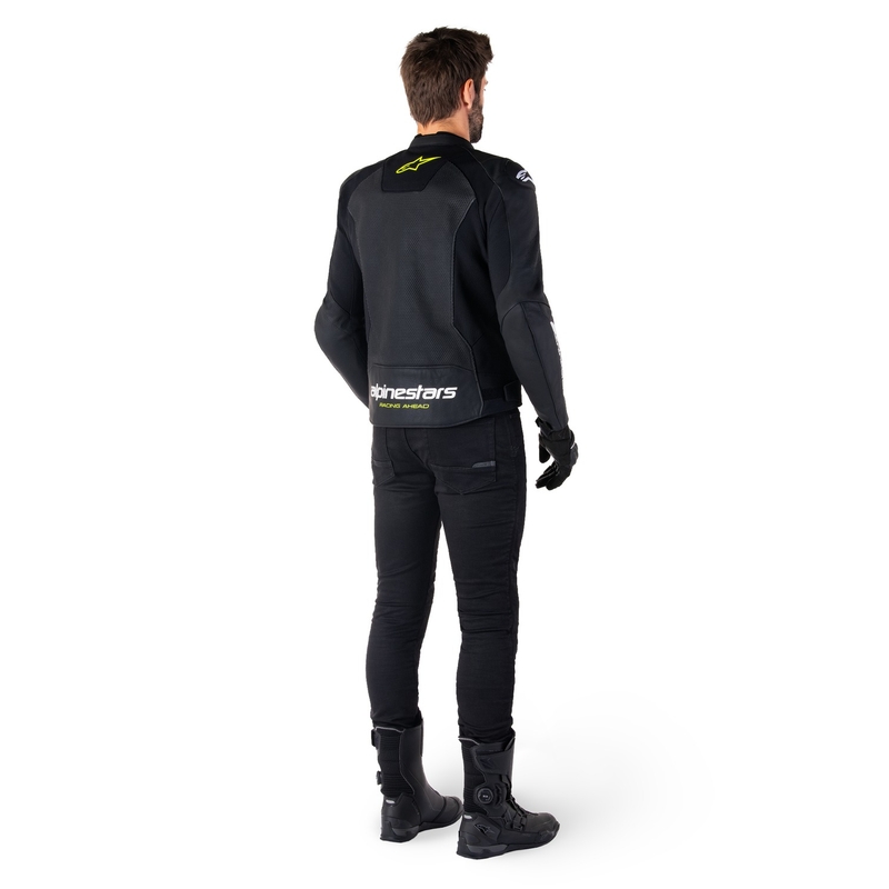 Kožená bunda na motorku Alpinestars Faster 3 Airflow černo-bílo-fluo žlutá