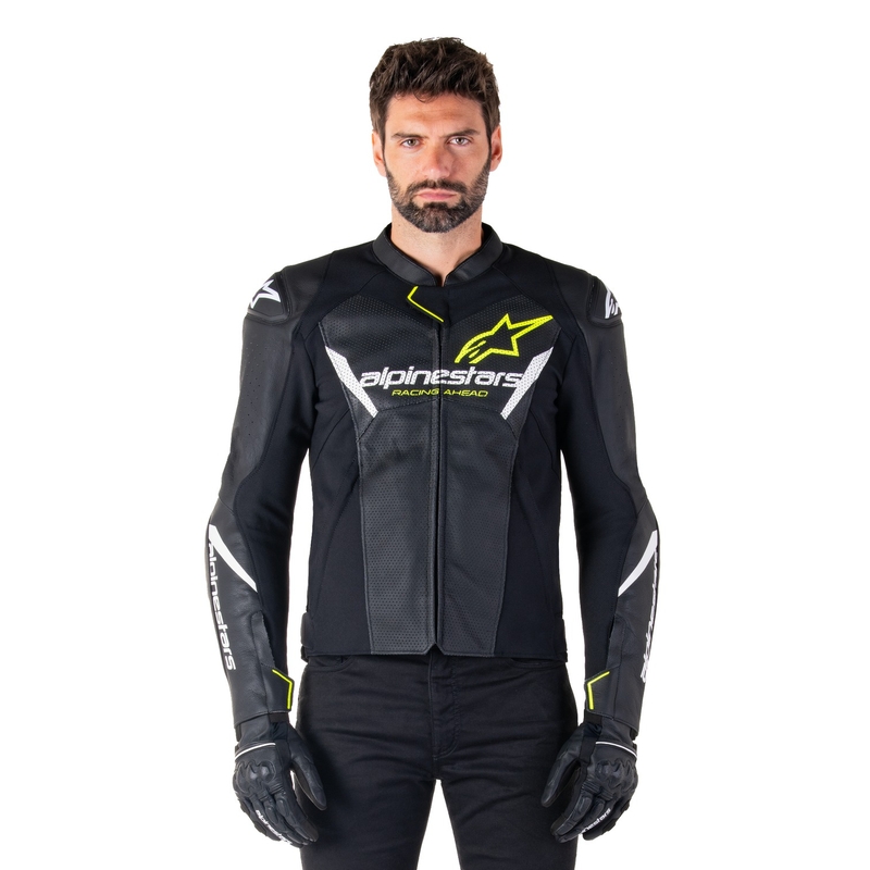 Kožená bunda na motorku Alpinestars Faster 3 Airflow černo-bílo-fluo žlutá