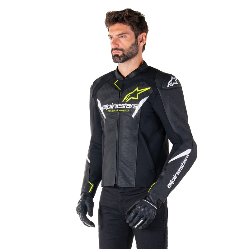 Kožená bunda na motorku Alpinestars Faster 3 Airflow černo-bílo-fluo žlutá