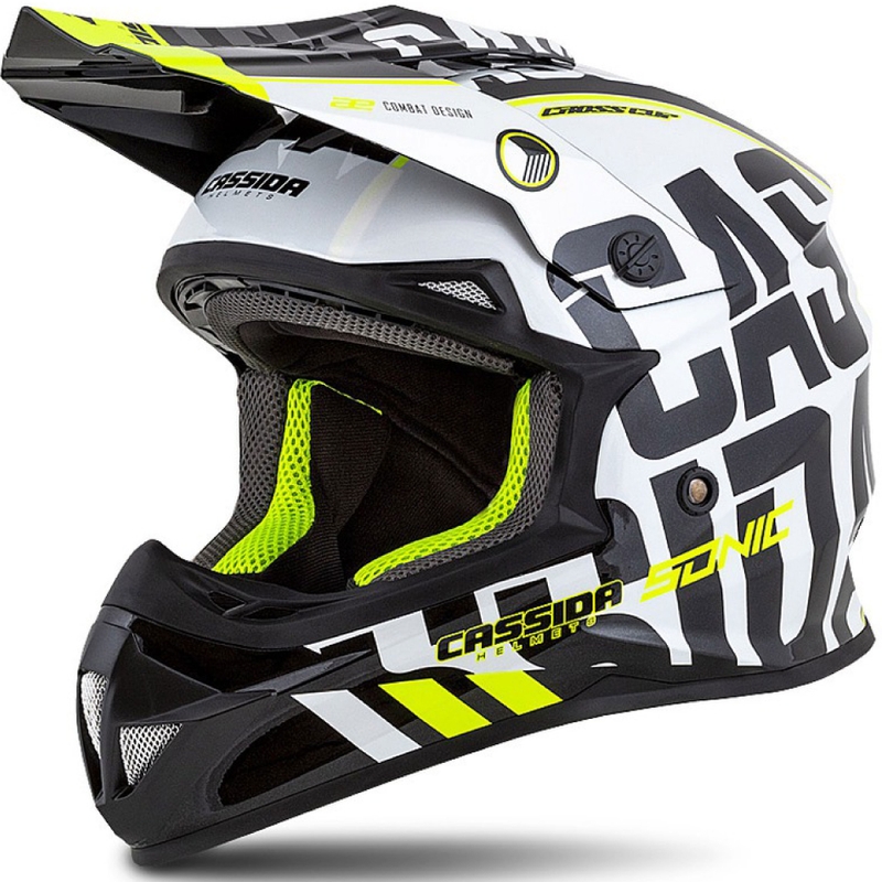 Motokrosová přilba Cassida Cross Cup Sonic černo-bílo-fluo žlutá