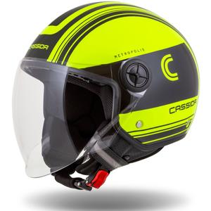 Otevřená přilba na motorku Cassida Handy Metropolis Safety fluo žluto-černo-reflexní šedá
