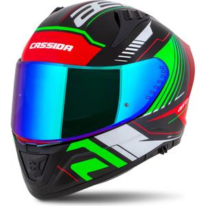 Integrální helma na motorku Cassida Aero Drome černo-červeno-zeleno-bílá