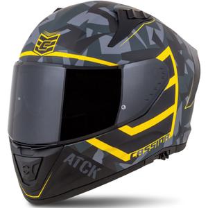 Integrální helma na motorku Cassida Aero camo šedá-černo-fluo žlutá
