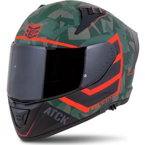 Integrální helma na motorku Cassida Aero ATCK camo zeleno-černo-šedo-oranžová