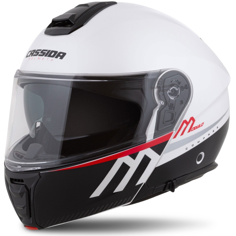 Výklopná helma na motorku Cassida Modulo 2.1 Compass perleťovo bílo-černo-červeno-stříbrná