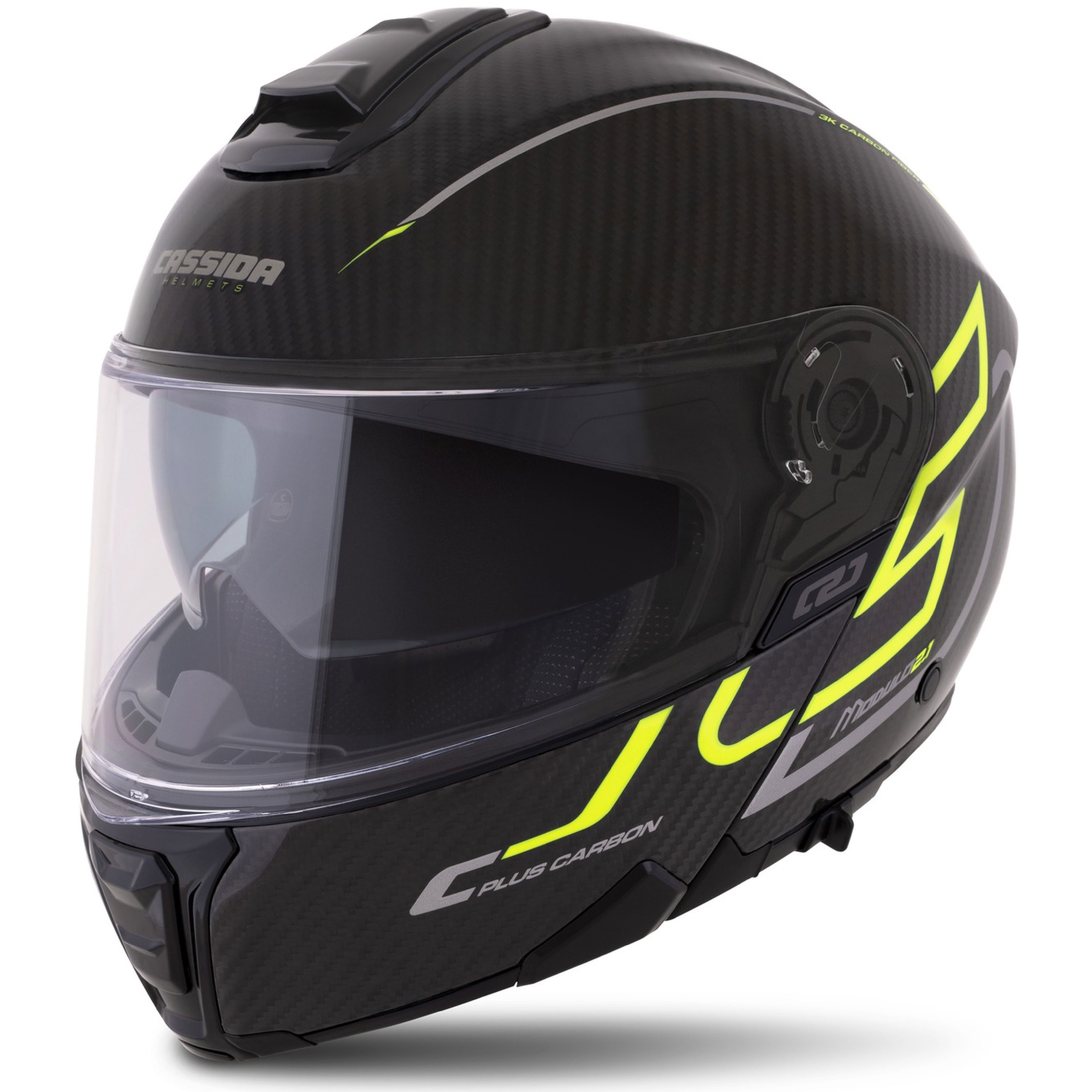 Výklopná helma Cassida Modulo 2.1 Plus Carbon fluo žluto-stříbrno-černá Velikost: XS