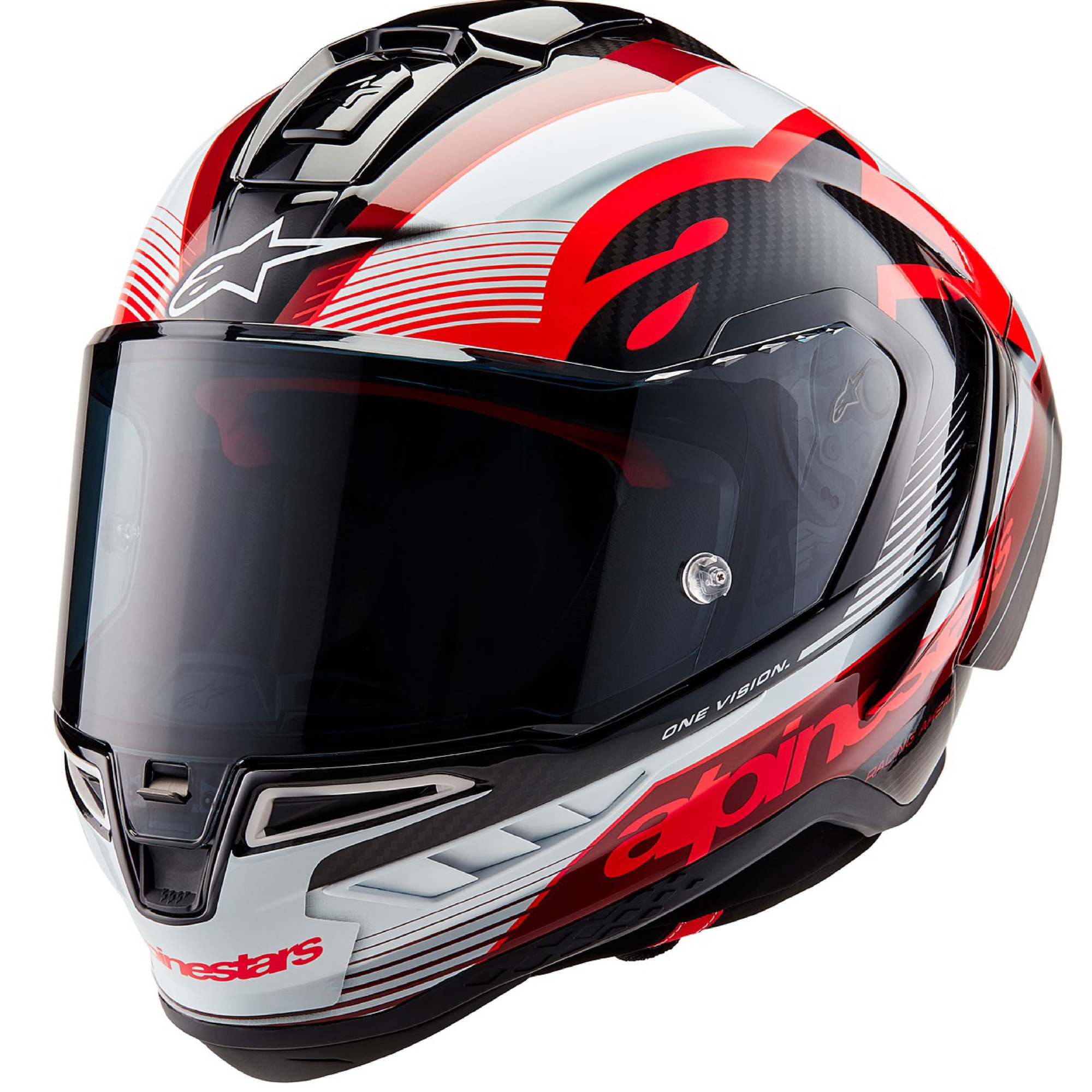 Integrální helma na motorku Alpinestars Supertech R-10 Team 2024 carbon červeno-bílá Velikost: XS