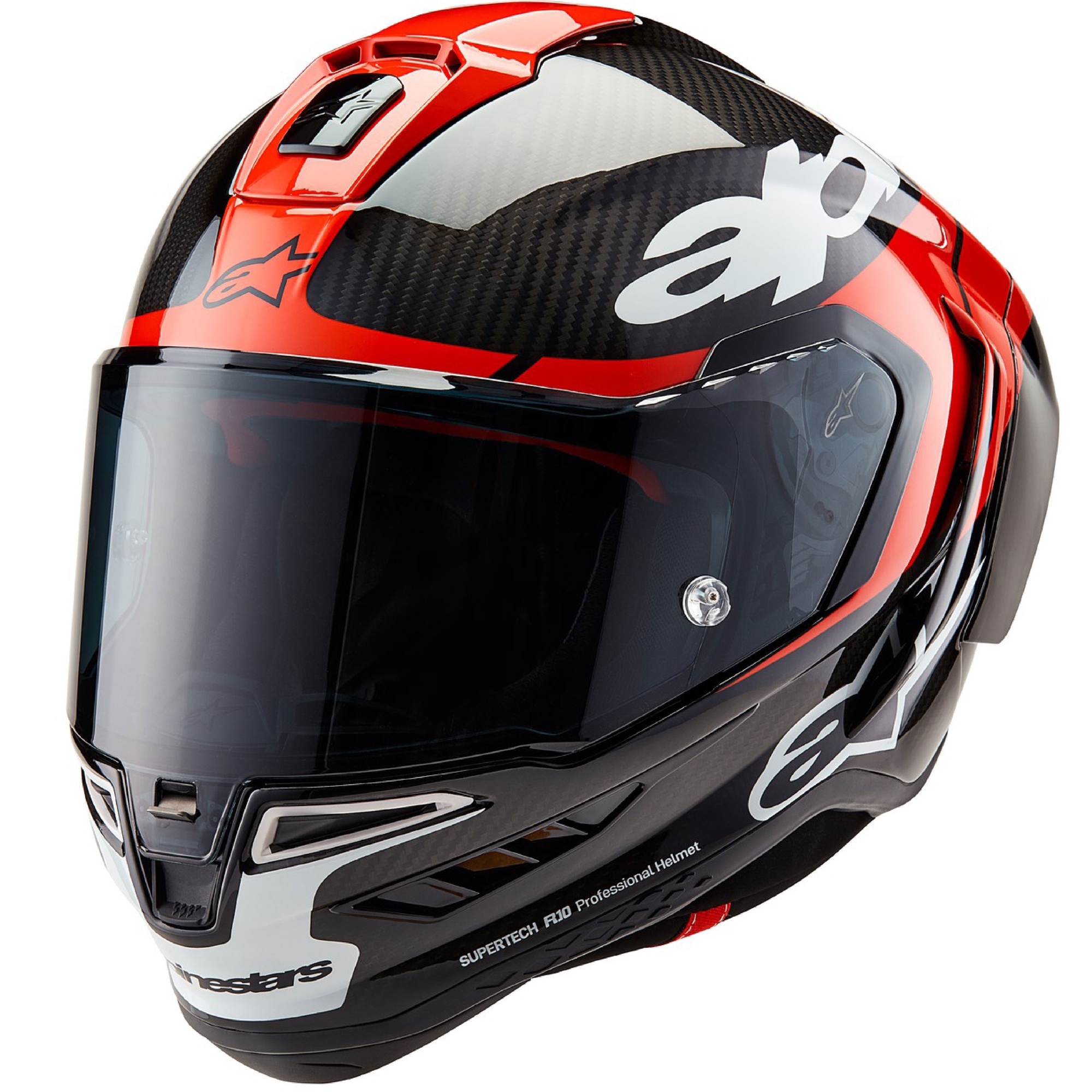 Integrální helma na motorku Alpinestars Supertech R-10 Element 2024 carbon fluo červeno-bílá Velikost: XS