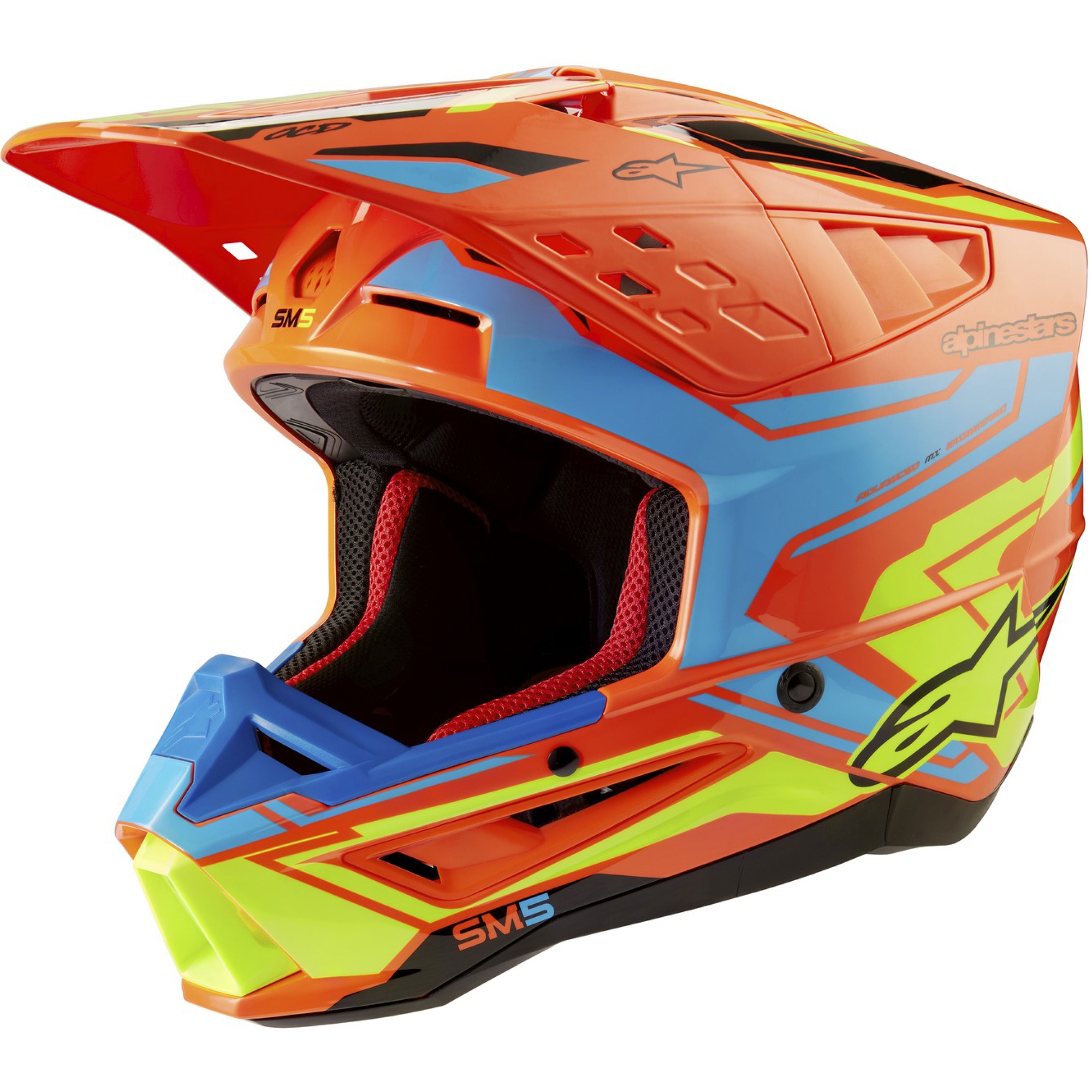 Motokrosová helma Alpinestars S-M5 Action 2 fluo oranžovo-světle modro-fluo žlutá Velikost: XS