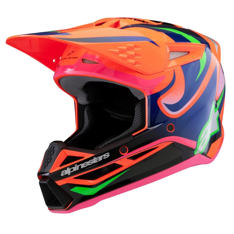 Dětská motokrosová přilba Alpinestars S-M3 HAIDEN DEEGAN fluo oranžovo-fialovo-růžovo-zelená