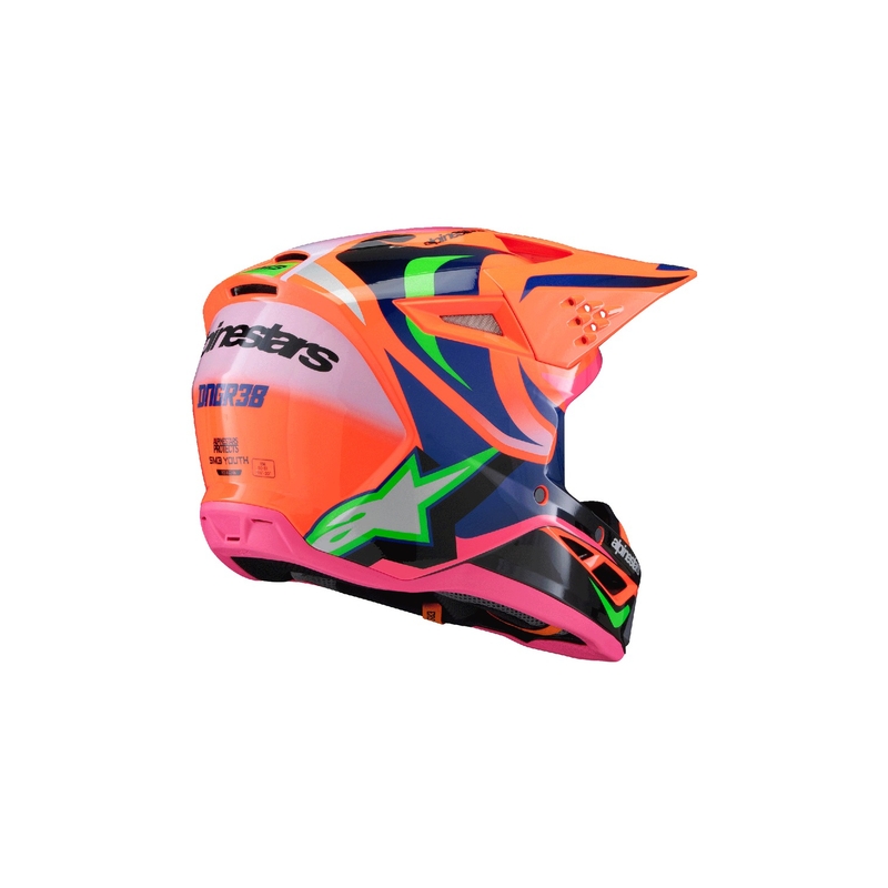 Dětská motokrosová přilba Alpinestars S-M3 HAIDEN DEEGAN fluo oranžovo-fialovo-růžovo-zelená