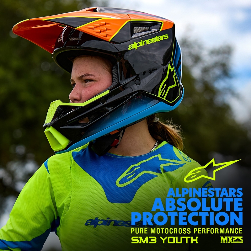 Dětská motokrosová přilba Alpinestars S-M3 HAIDEN DEEGAN fluo oranžovo-fialovo-růžovo-zelená
