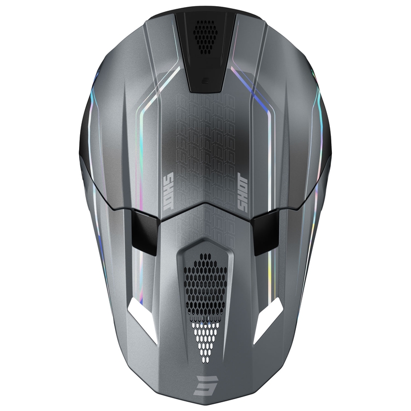 Motokrosová helma Shot Lite Challenger perleťově šedá holografická