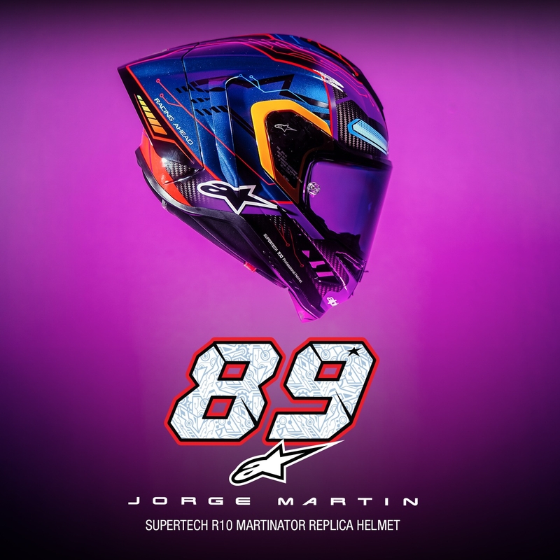 Integrální helma na motorku Alpinestars Supertech R-10 limitovaná edice Martinator Jorge Martin modro-fialovo-červeno-žlutá