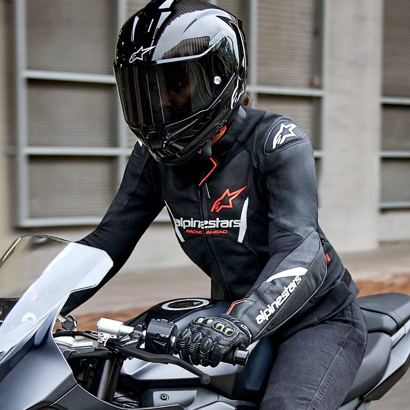 Dámská kožená bunda na motorku Alpinestars Stella Faster 3 černo-bílo-fluo červená