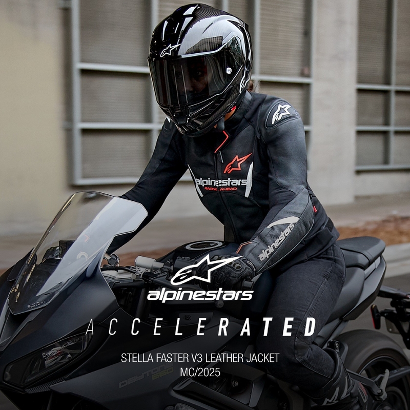 Dámská kožená bunda na motorku Alpinestars Stella Faster 3 černo-bílo-fluo červená